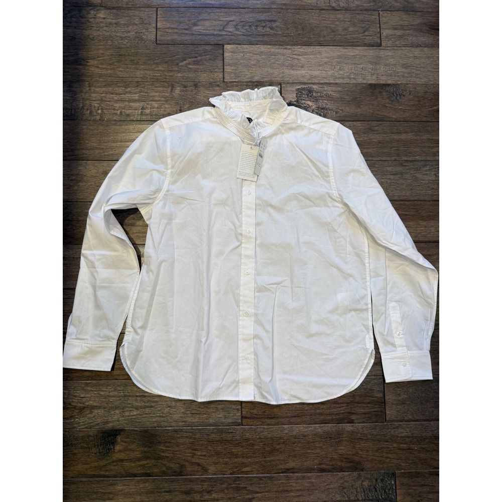 J.Crew Button Down Shirt Womens‎ 14 White Jules Classic Fit Ruffle Collar CN523
